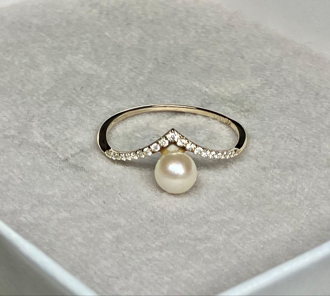 本日限定値　美品 K10+アコヤ真珠+ダイヤモンド リング(Lilas)