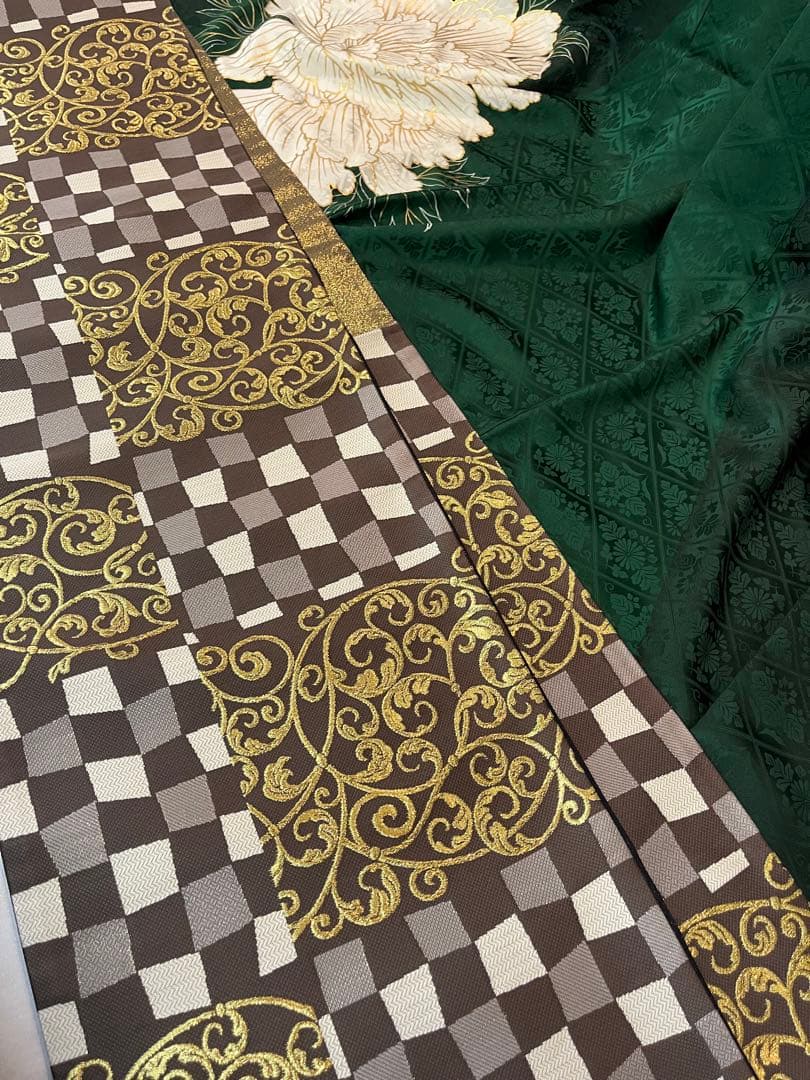 振袖フルセット■大輪牡丹■深緑色■成人式振り袖■振袖一式