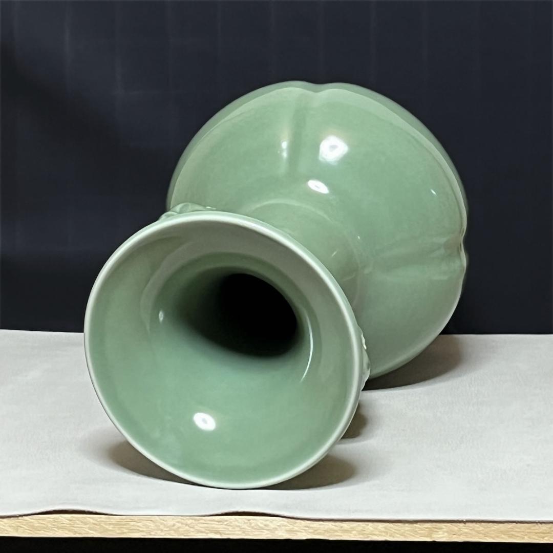 加藤渓山 天龍寺青磁 耳付花瓶 共箱 耳付 花入 花生 茶道具【k3060】