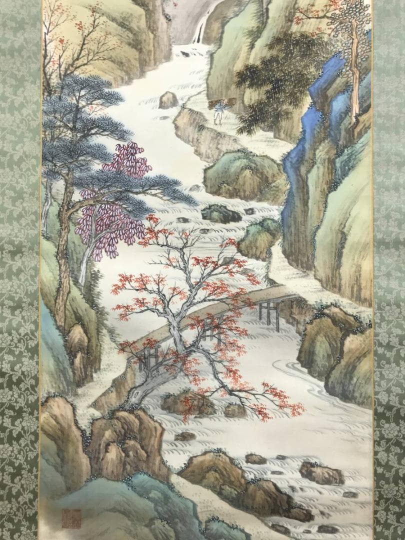 【真作】長井介浦/秋景山樵画賛/山水図/秋景山水図/掛軸/名家伝来/AD-282