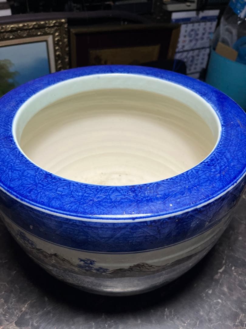 火鉢、陶器火鉢、山水画火鉢、手あぶり火鉢、囲炉裏、炉端、金魚鉢、メダカ鉢、睡蓮鉢