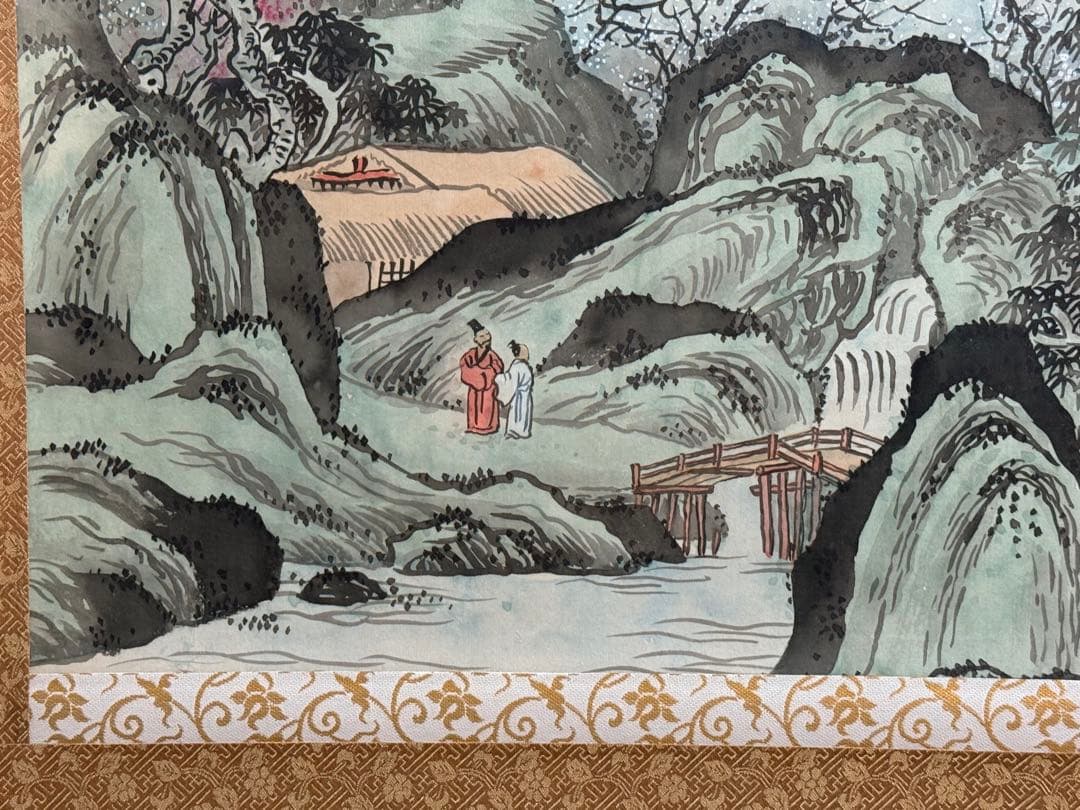 中国　絹本肉筆　着色山水　送料込み250417