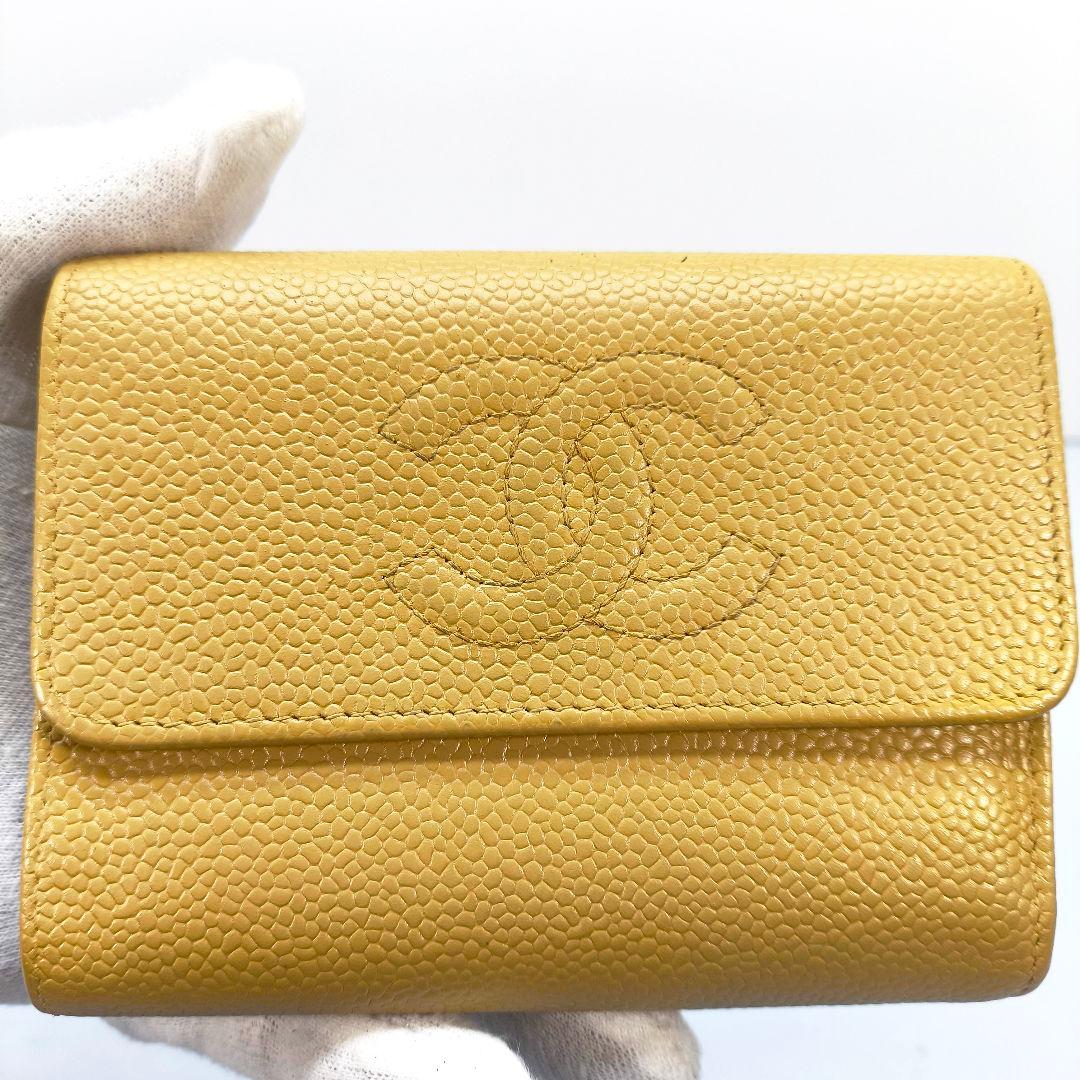 シャネル キャビアスキン 3つ折り財布 コンパクト ウォレット ココマーク