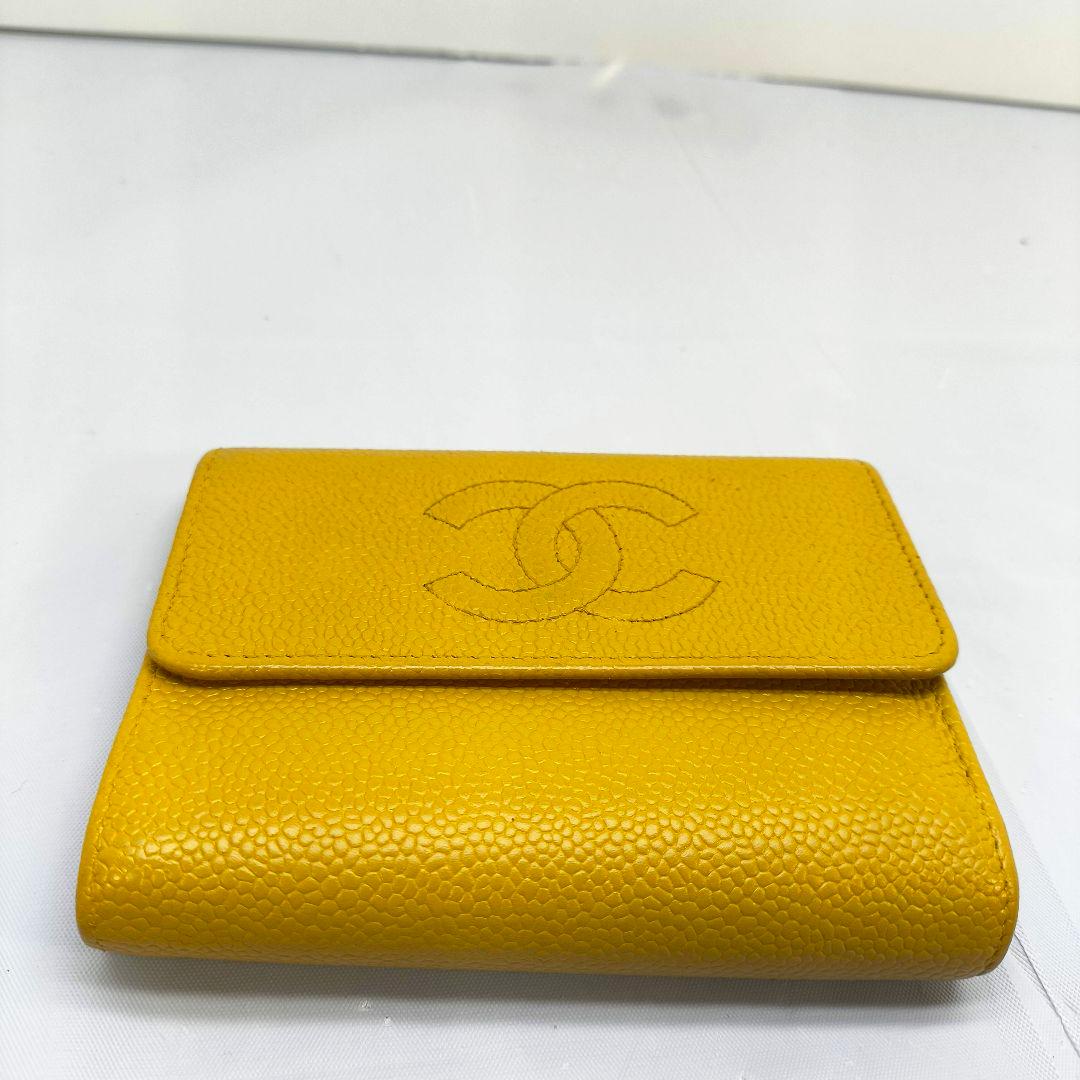 シャネル キャビアスキン 3つ折り財布 コンパクト ウォレット ココマーク