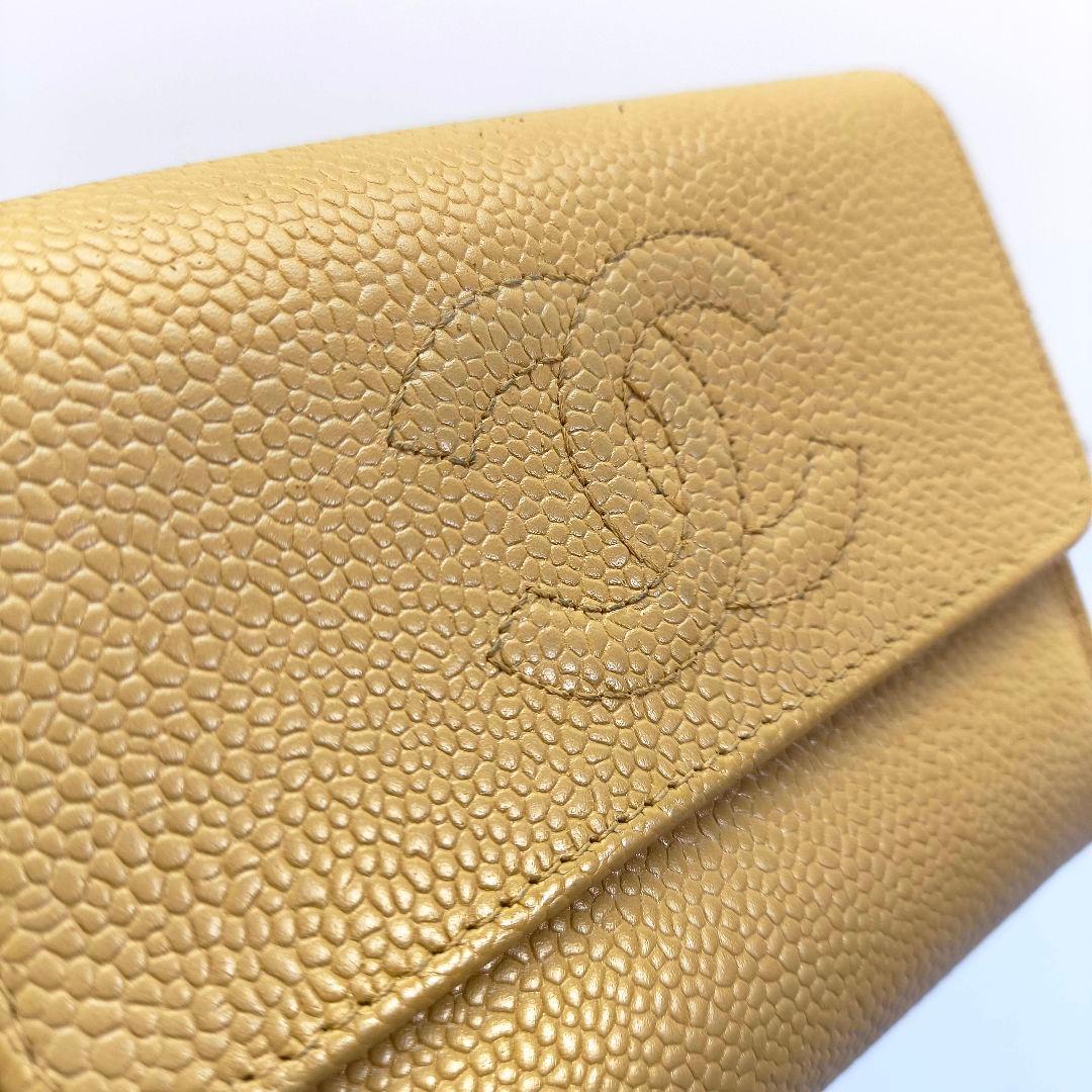 シャネル キャビアスキン 3つ折り財布 コンパクト ウォレット ココマーク