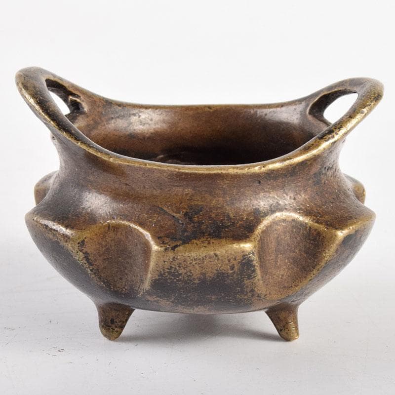 中国　古銅宣徳銅　宣款　三足沖耳爐　香炉　時代箱付　M　R4946