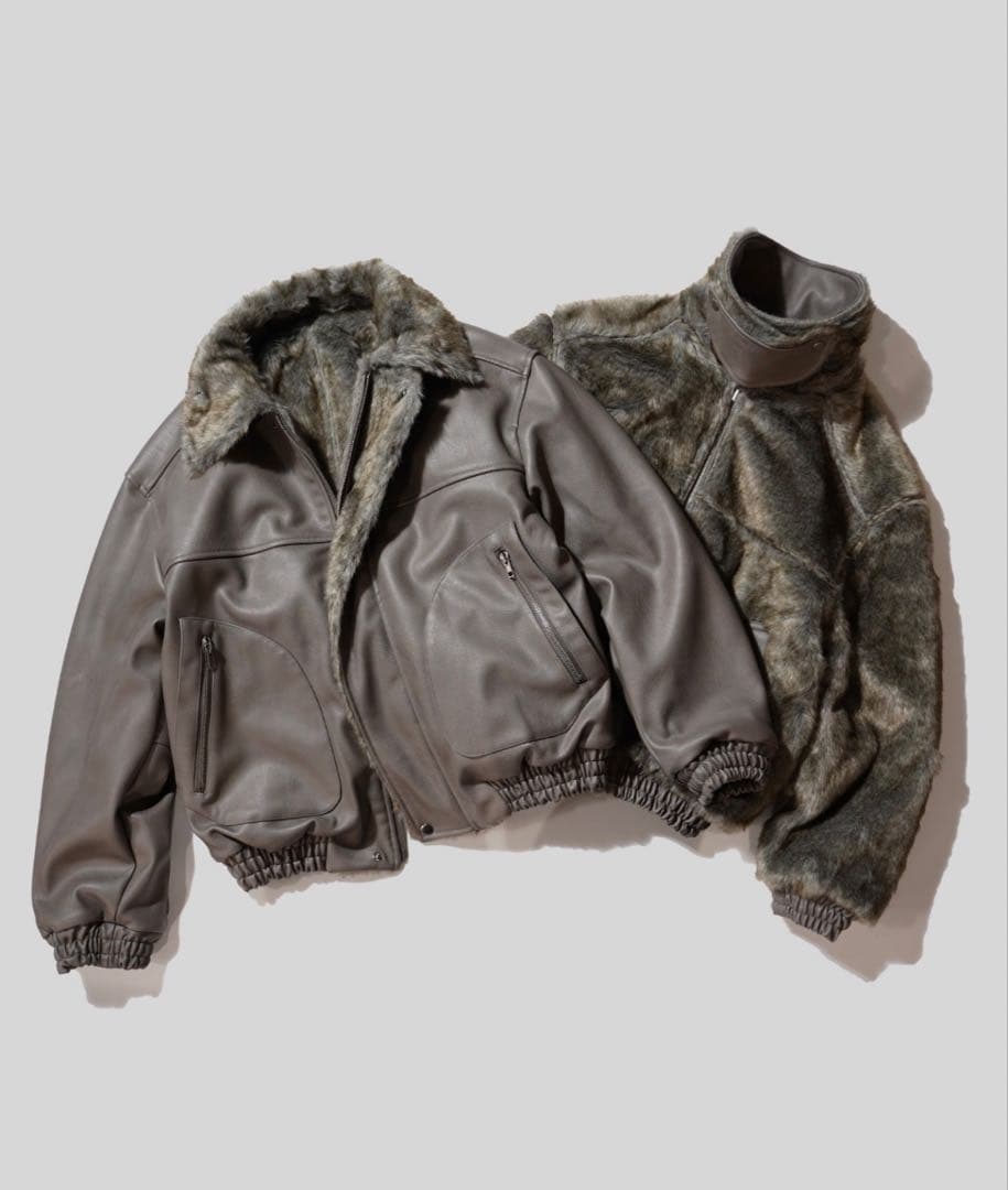 Camphor woodフェイクレザーファー リバーシブルフライトジャケット