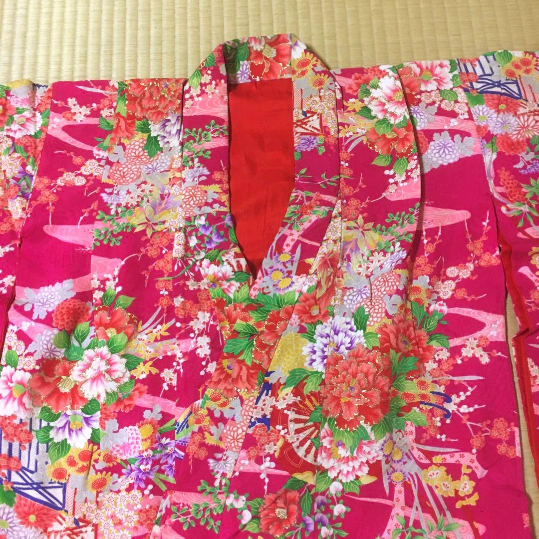 七五三　女の子　アンティーク着物　鳥花柄　　　　当時物　　　　　昭和20年代後期