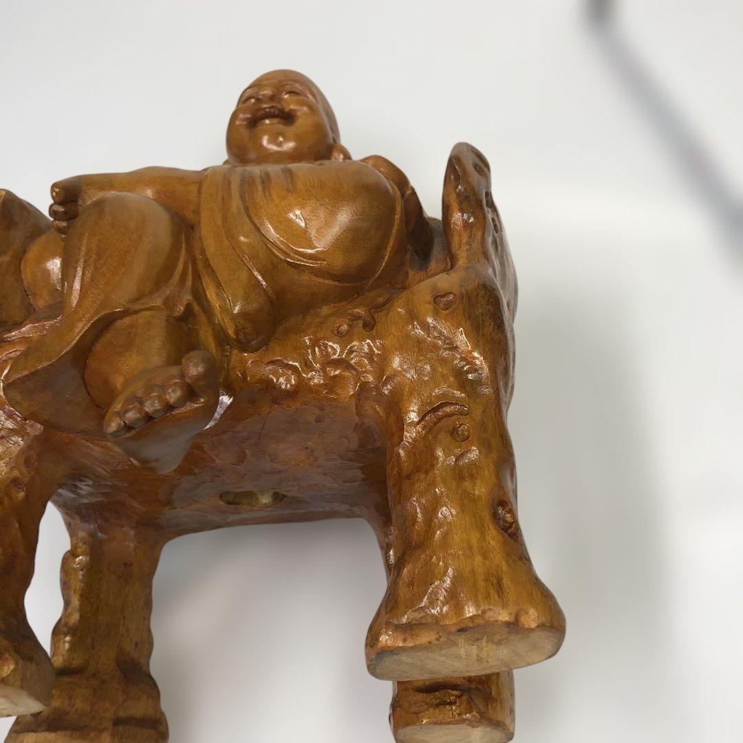 中国美術￼ 一刀彫木彫り、縁起物布袋さん￼