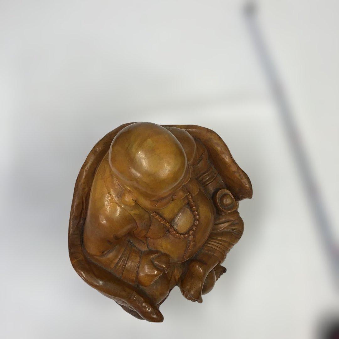 中国美術￼ 一刀彫木彫り、縁起物布袋さん￼