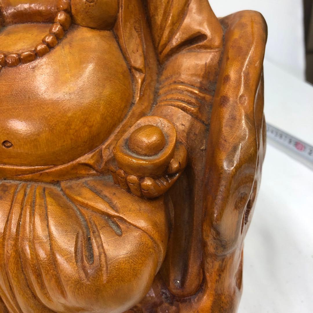 中国美術￼ 一刀彫木彫り、縁起物布袋さん￼