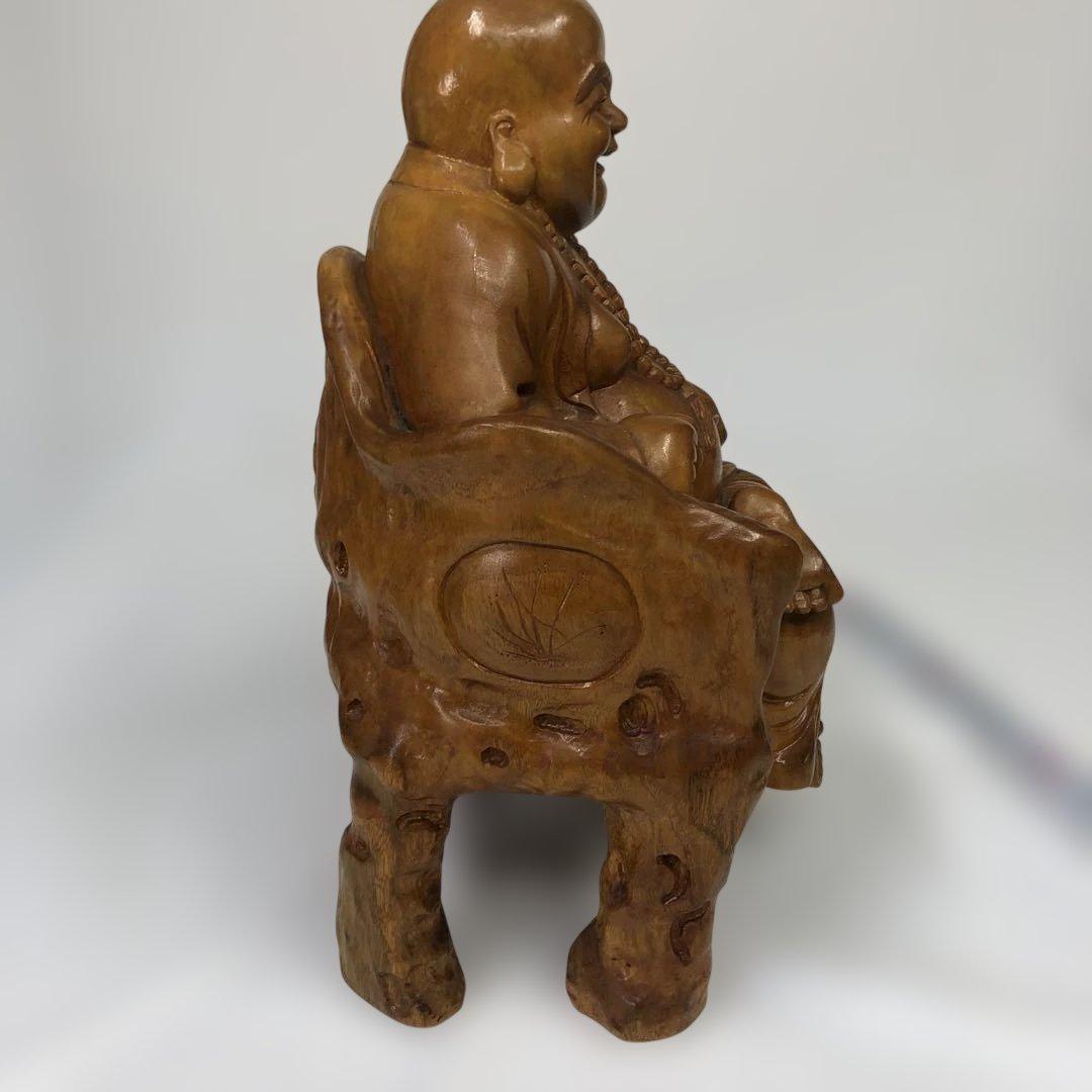 中国美術￼ 一刀彫木彫り、縁起物布袋さん￼