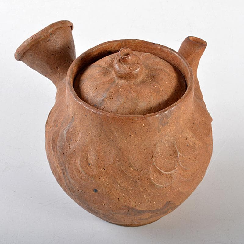 煎茶道具　萬古焼　古稀一光作　手捻　横手急須　茶壷　D　R5471