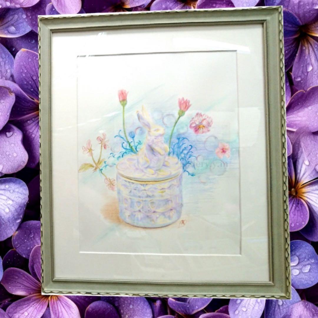 『春を待つうさぎ』　水彩色鉛筆画