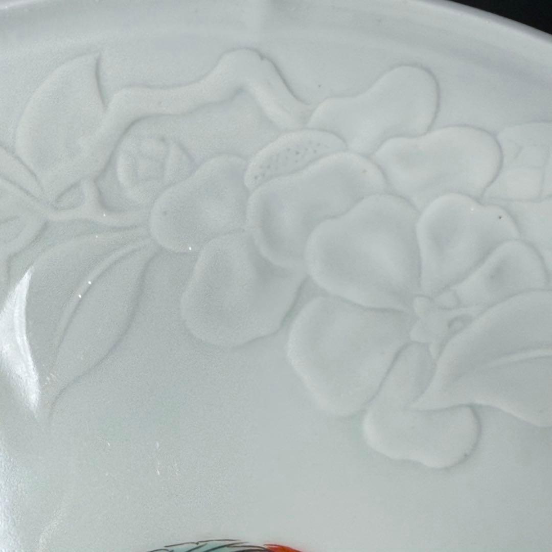 大正時代　十二代柿右衛門　錦　鳳凰絵高台皿　角福　桐箱　裏唐草文様　21.7cm