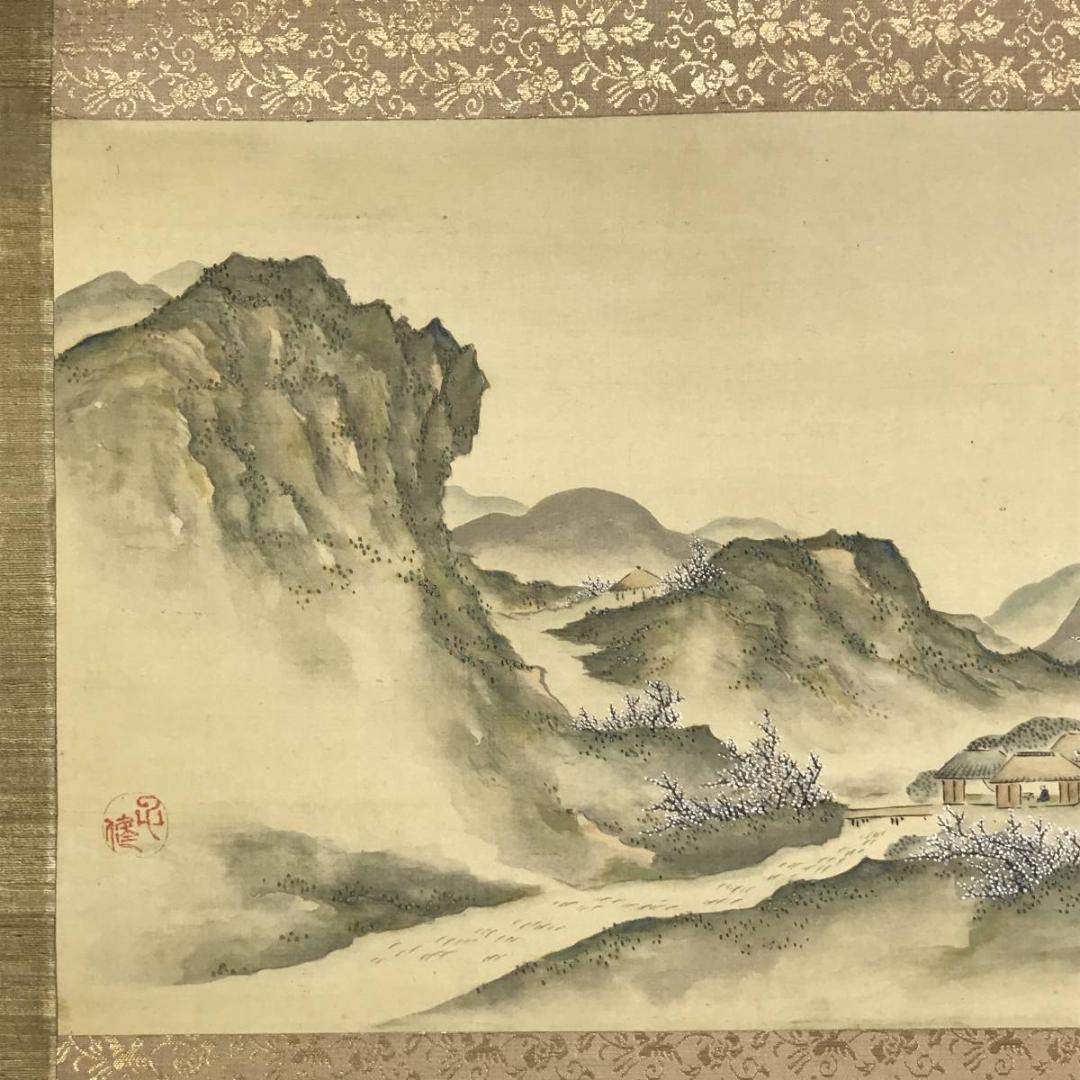 作者不詳/春景山水図/山水図/横物/掛軸/名家伝来/AD-201