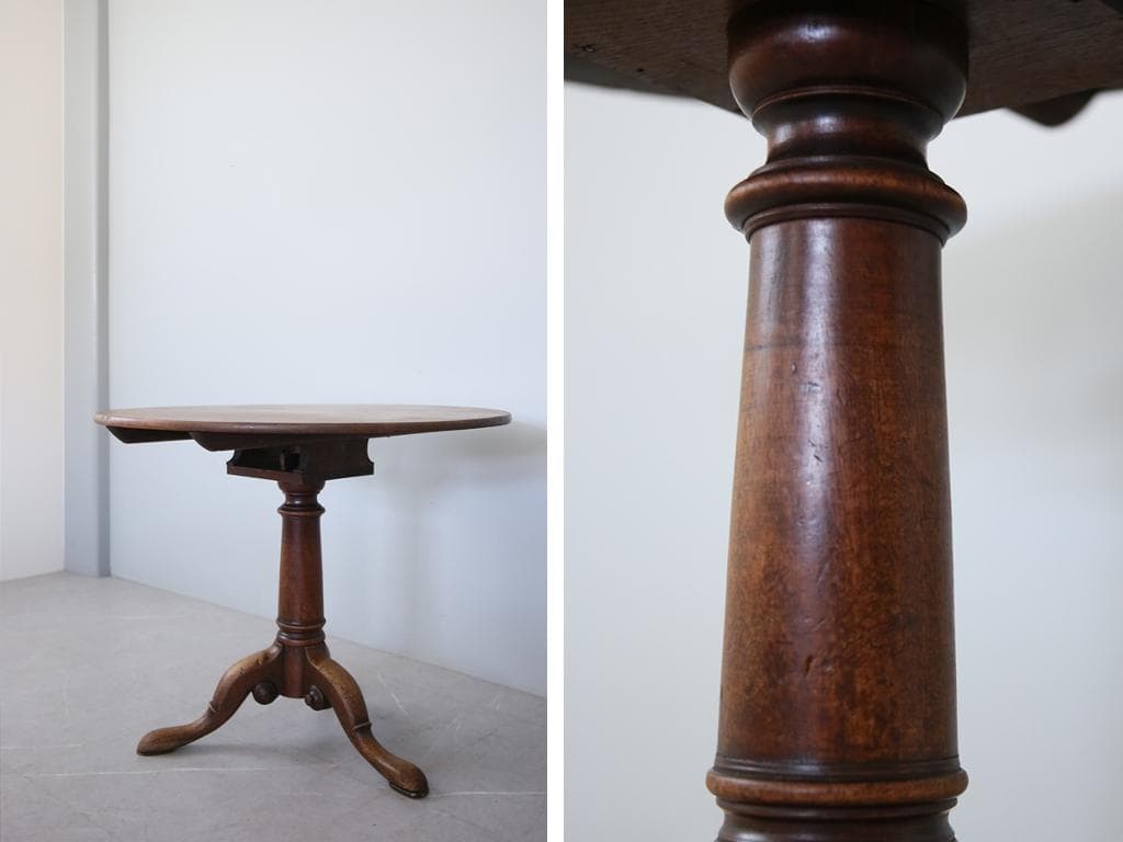 英国アンティーク木製チルトトップテーブル/折畳式机/サイドテーブル(89-44)