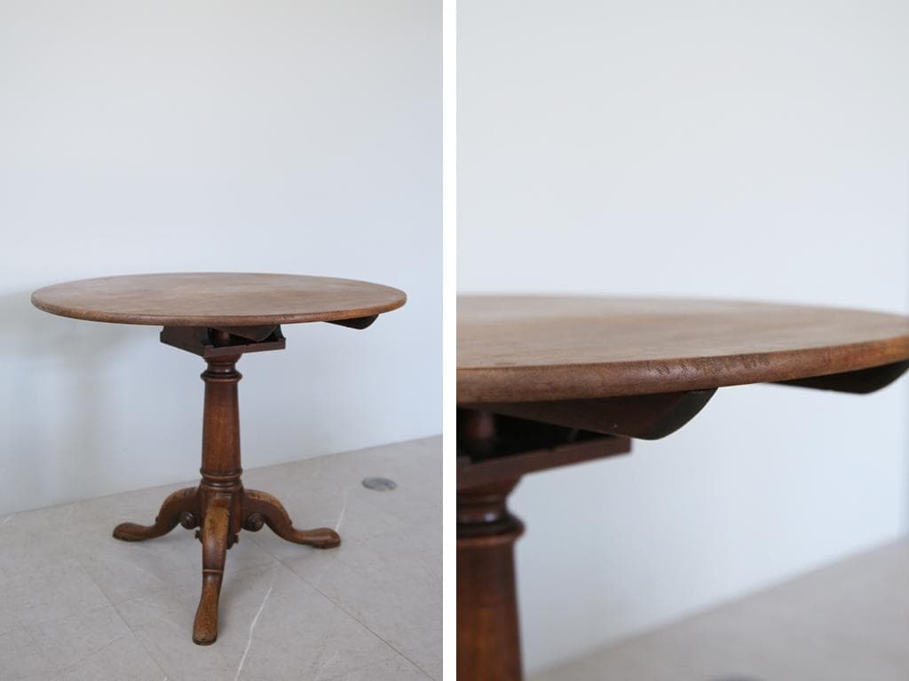 英国アンティーク木製チルトトップテーブル/折畳式机/サイドテーブル(89-44)