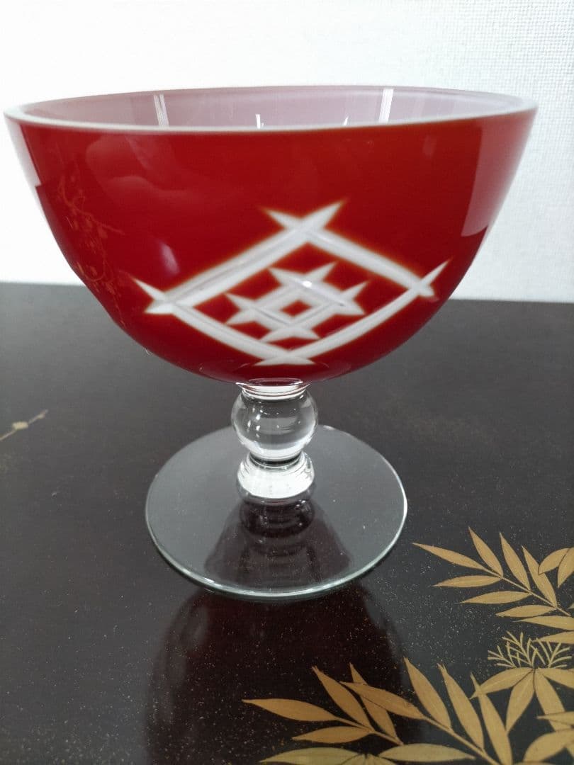 期間限定　大幅値引き中　　　氷コップ　大正ロマン　乳白金赤被せ切子