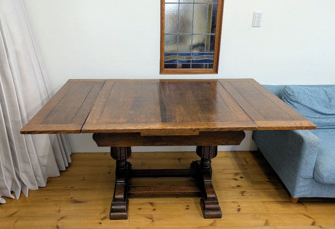 英国　アンティーク　ドローリーフテーブル　オーク材　拡張式　ダイニング