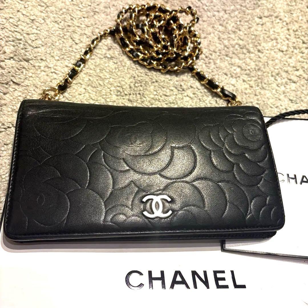 CHANEL シャネル　カメリア　長財布　チェーンウォレット　ショルダーバッグ