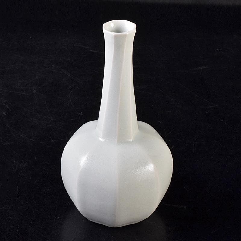 京焼　竹中浩作　白磁　面取瓶　共箱　C　R8758