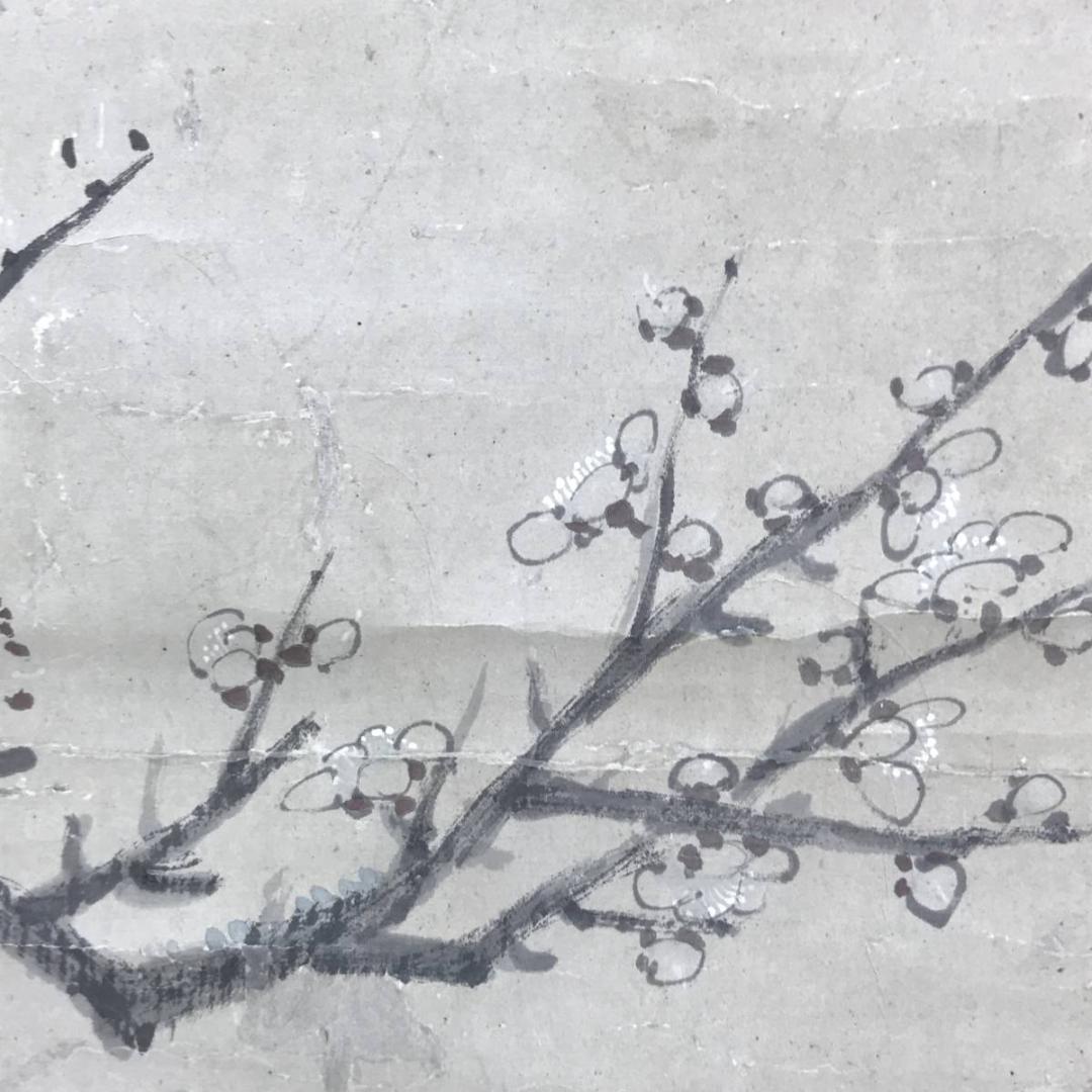 模写/田能村竹田/淡彩梅花之図/花図/梅図/掛軸/名家伝来/AE-43