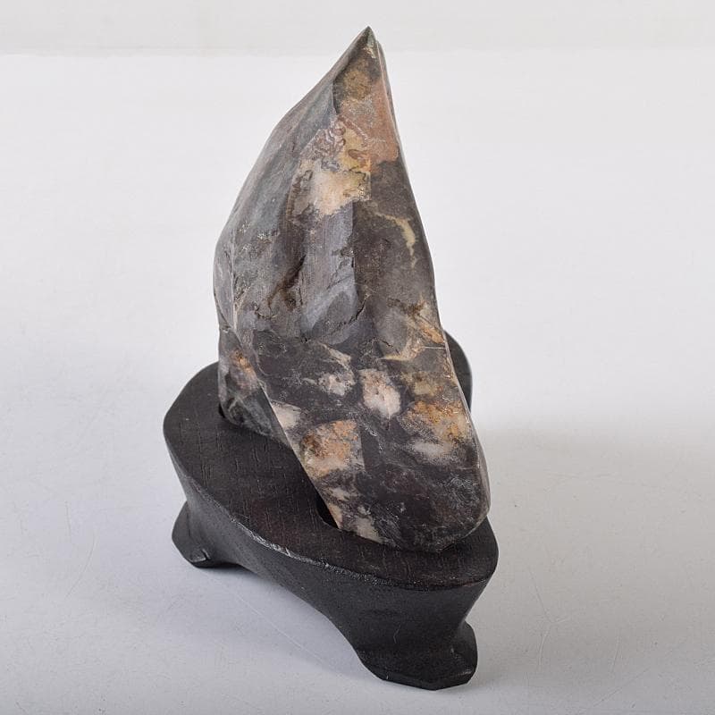 天然石　鑑賞石　菊花石　置物　重さ約547g　唐木台付　C　R8838