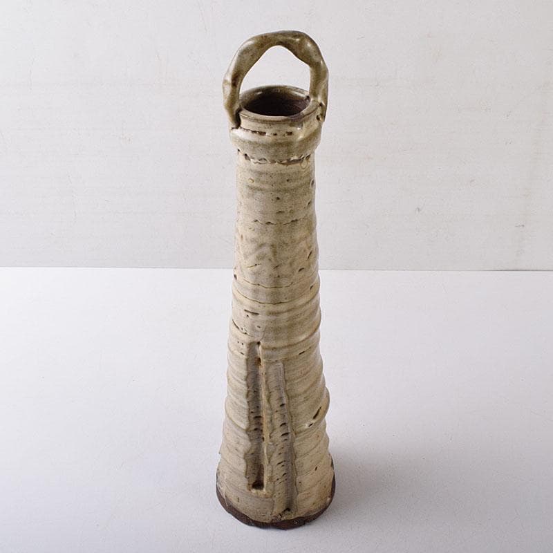 薩摩焼　古薩摩　大へら持ち手付　細長花生　花瓶　時代箱　M　R8727