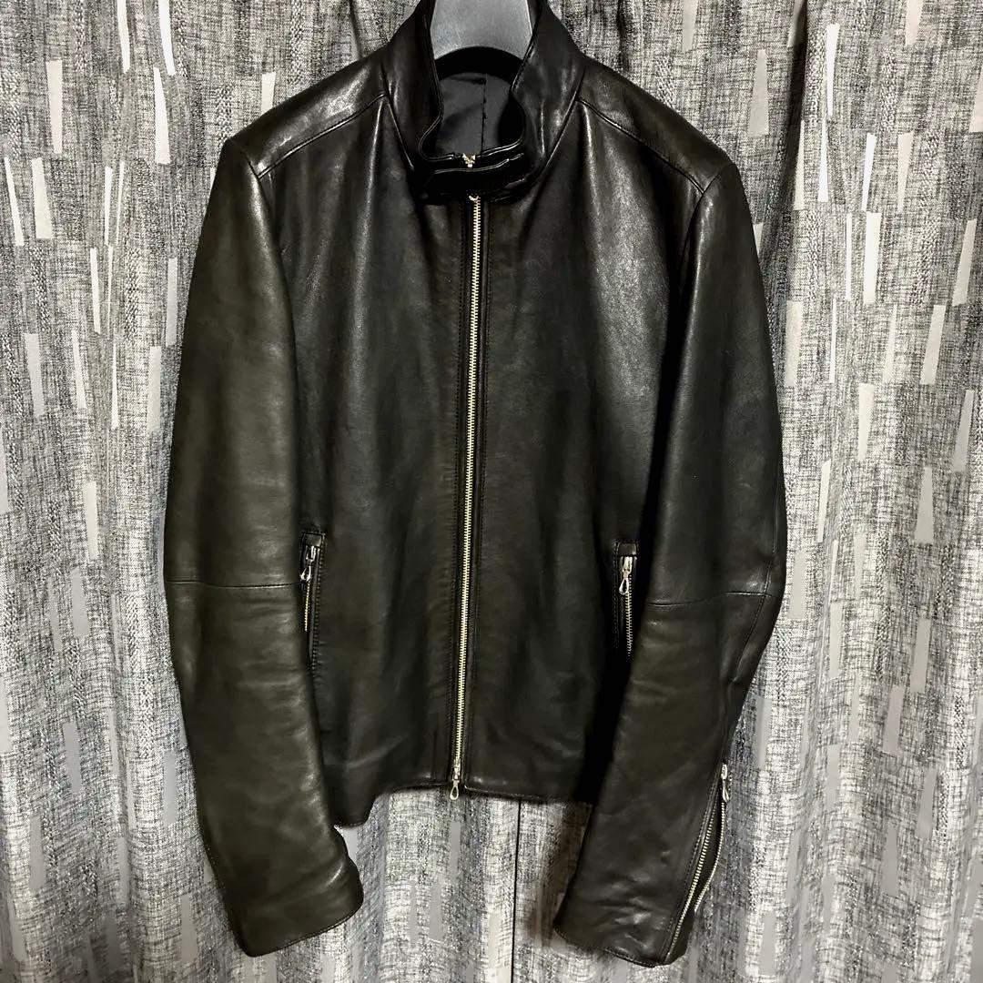 5351プールオム　シングルライダースジャケット　サイズ46 ブラック　シープ