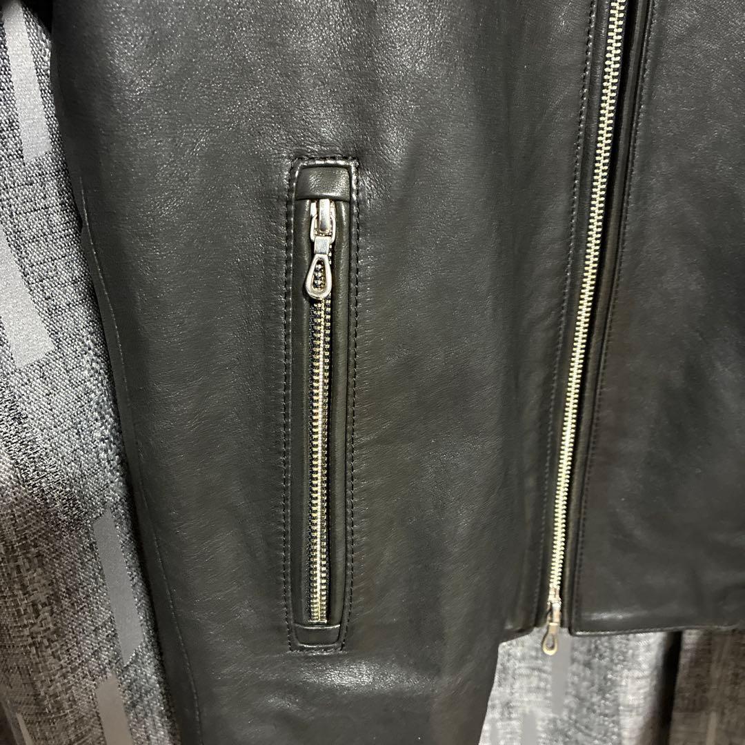 5351プールオム　シングルライダースジャケット　サイズ46 ブラック　シープ