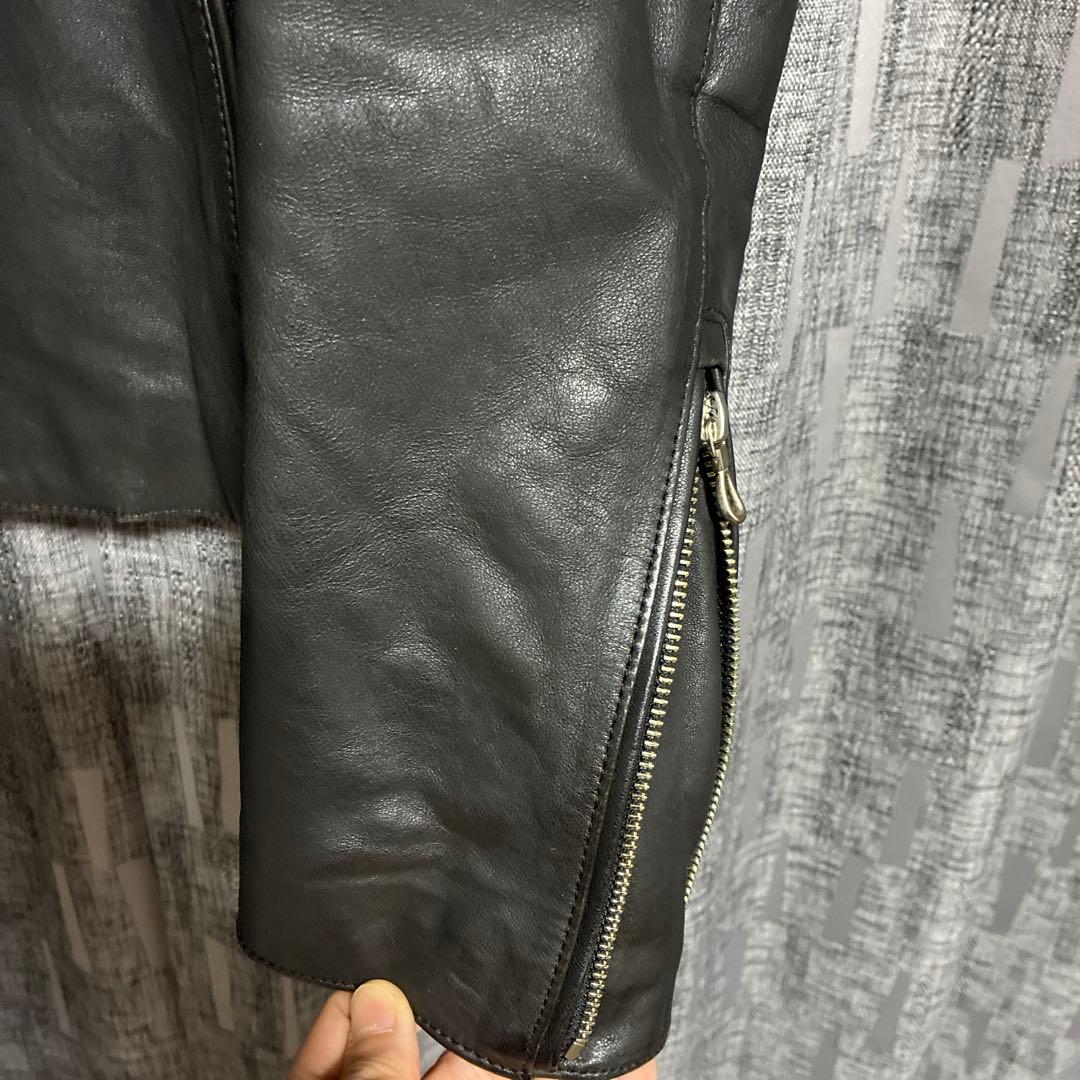 5351プールオム　シングルライダースジャケット　サイズ46 ブラック　シープ