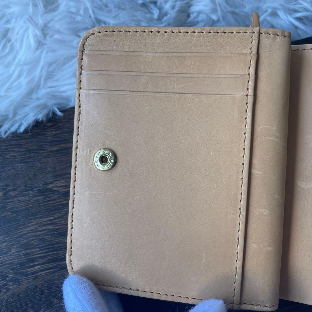 【極美品】ゲンテン フラッターカットワーク 二つ折り財布 ヌメベージュ