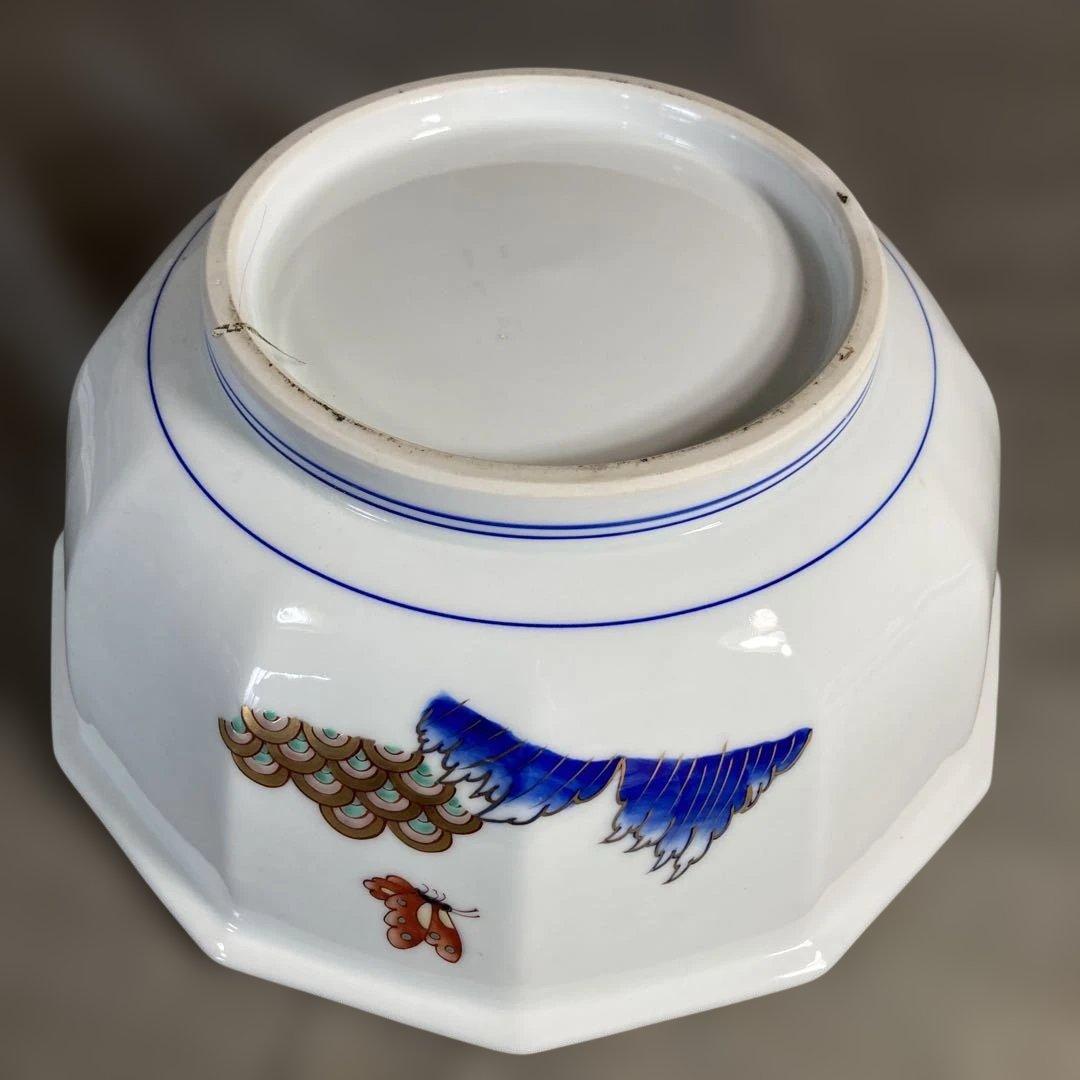 【古伊万里文】古伊万里の伝統　日本の名窯　染錦六方割富士波蝶山水絵　十二角大深鉢