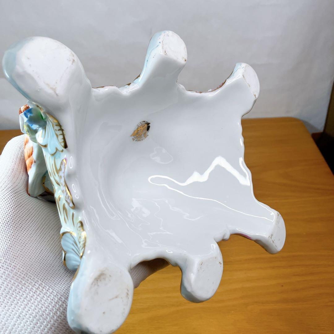 FINE PORCELAIN 鳥と花 陶磁器 置時計 ロココ調 薔薇 立体装飾