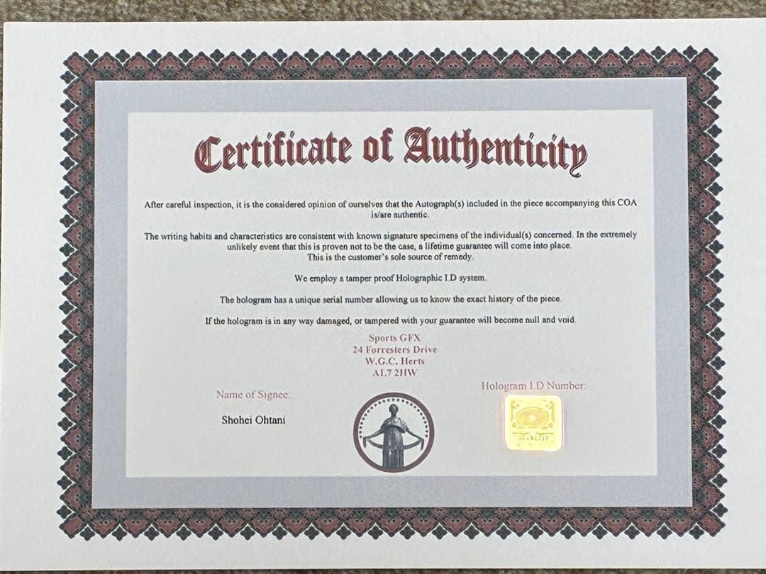 テ*ナ様 貴重！新品未使用！大谷翔平　　　　直筆サイン入フォト保証書付