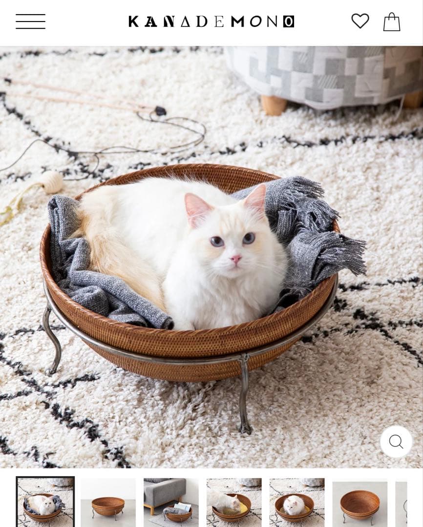 アタ素材を使った　猫脚バスケット　kanademono