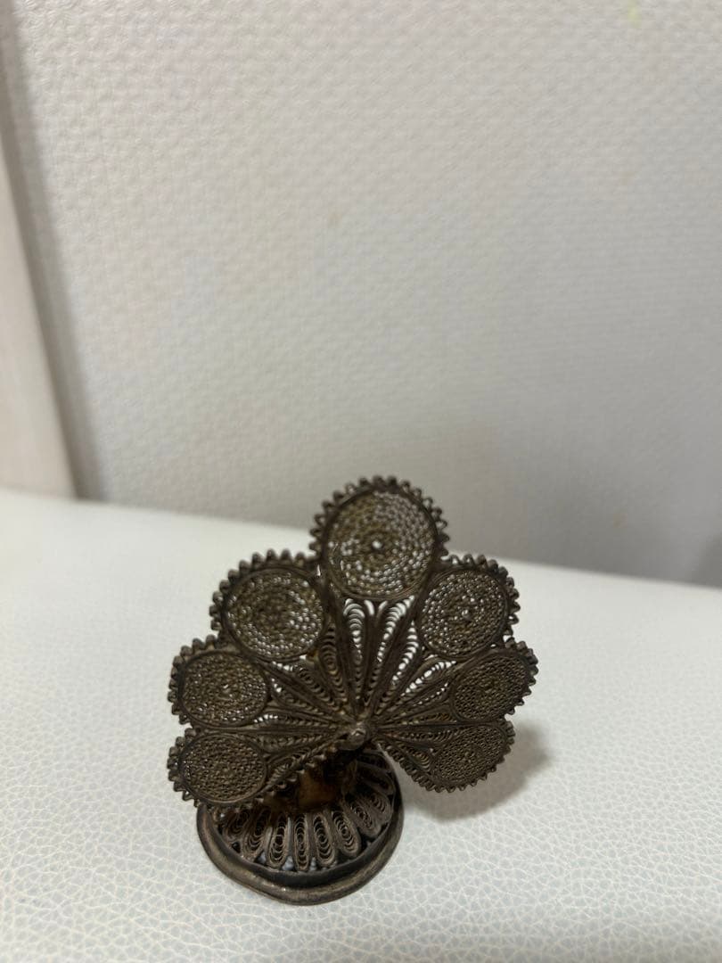 インド　ケララ州美術館購入孔雀型の銀細工 シルバーアンティーク