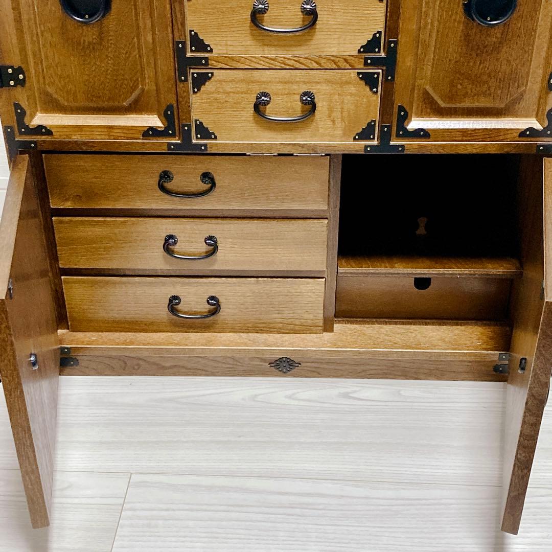 希少 からくり 箪笥 民芸調 隠し 収納多数 昭和レトロ 職人仕上げ 鍵付き