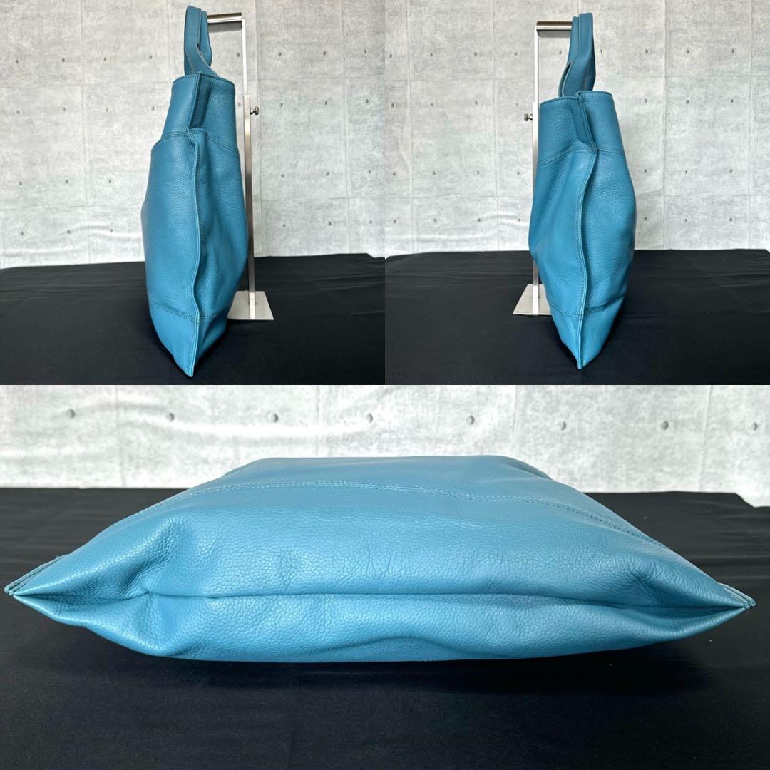 【美品】WAKO 銀座和光 シボ革 レザー ライトブルー A4 ハンドバッグ