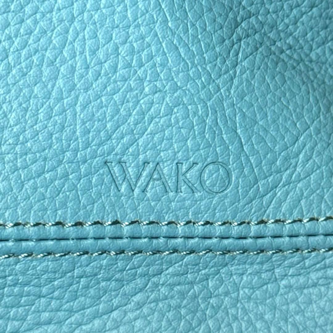 【美品】WAKO 銀座和光 シボ革 レザー ライトブルー A4 ハンドバッグ