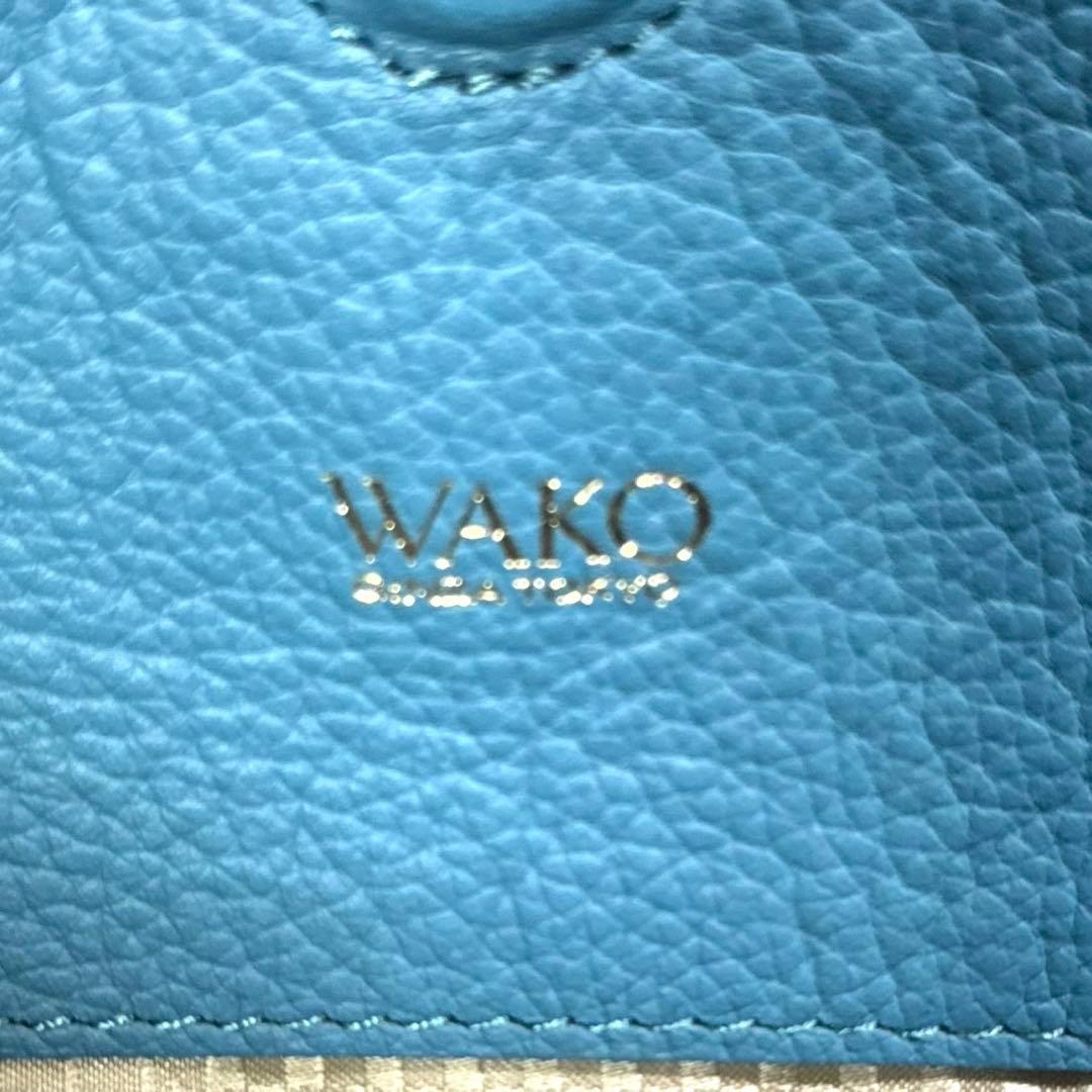 【美品】WAKO 銀座和光 シボ革 レザー ライトブルー A4 ハンドバッグ
