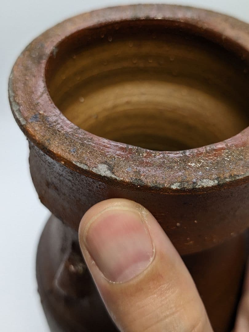 岡山県重要無形文化財 藤原建 備前焼 擂座花入 共箱 花器 フラワーベース 花瓶