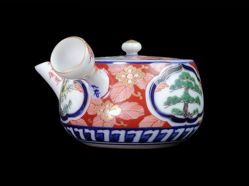 九谷　大聖寺伊万里　金襴手　窓絵　松竹梅の図　急須　F335AS-fbun