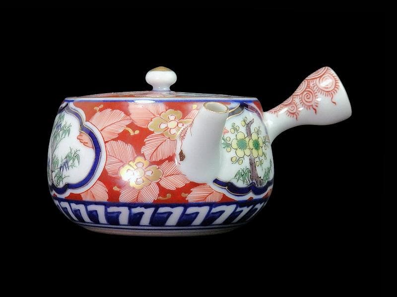 九谷　大聖寺伊万里　金襴手　窓絵　松竹梅の図　急須　F335AS-fbun