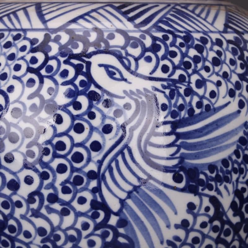 青花凤凰缠枝纹将军罐 景徳鎮 陶磁器 装飾品 現代工芸品 美術品 置物