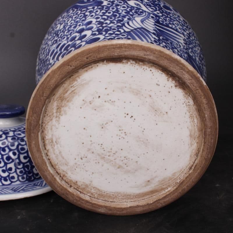 青花凤凰缠枝纹将军罐 景徳鎮 陶磁器 装飾品 現代工芸品 美術品 置物