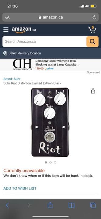 Suhr / Riot Distortion 限定黒色 (レア)