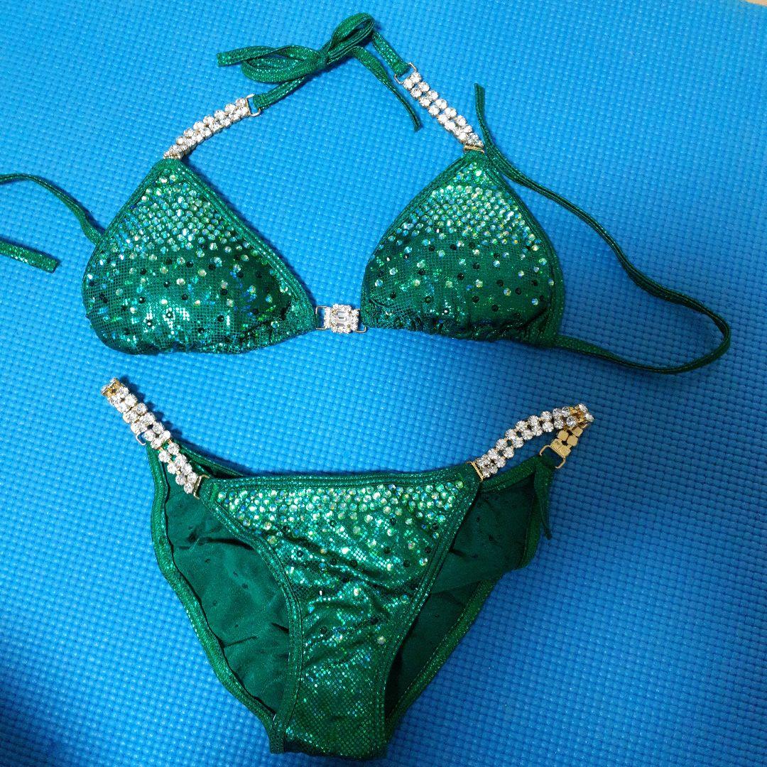 コンテストビキニ フィットネス 大会用 ビキニ グリーン（Sサイズ）