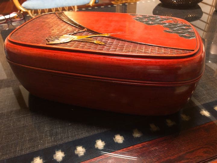 骨董品寿雲刀漆器茶櫃 角丸四角箱